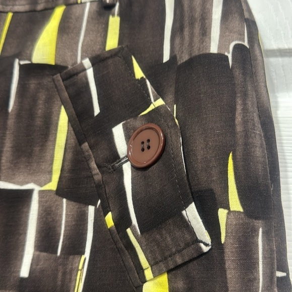 Eccoci brown yellow bold Geometric print Pencil Skirt two fake pockets size 6 - Picture 5 of 9